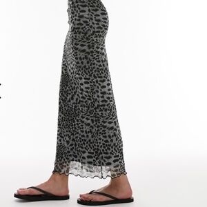 Topshop Animal Leopard Print Mesh Midi Skirt US 4